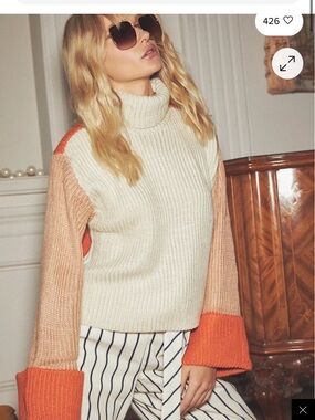 MINKPINK Simeon Color Block Turtleneck Sweater | Bell Sleeve | Cozy Knit